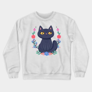 Pretty kitty with colorful flowers Crewneck Sweatshirt